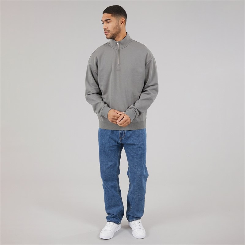 HUGO Mens Durty244 Half Zip Sweatshirt Dark Grey - Image 4