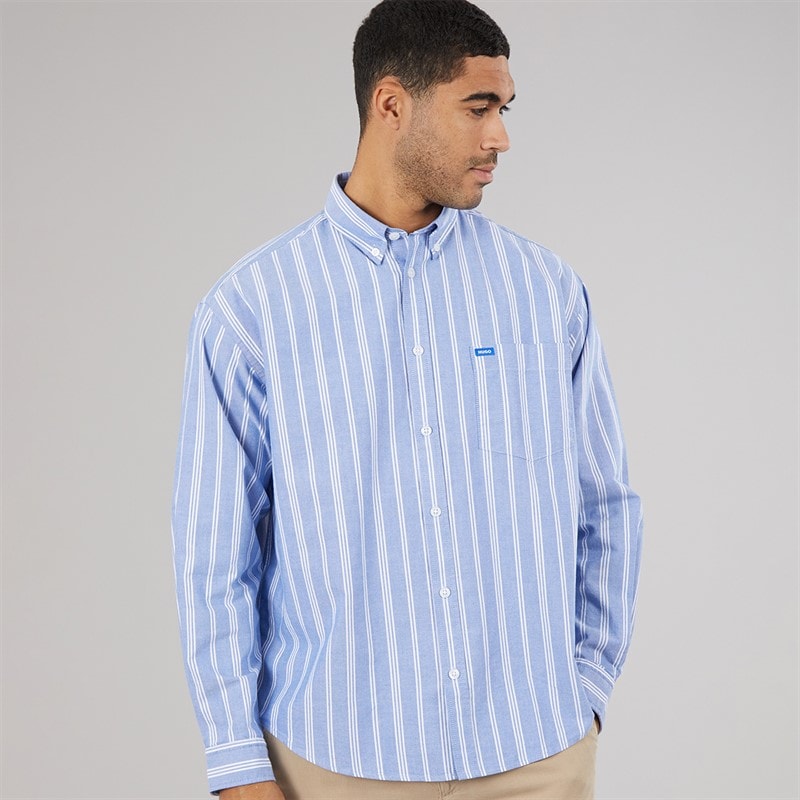 HUGO Mens Ebill Long Sleeve Shirt Open Blue