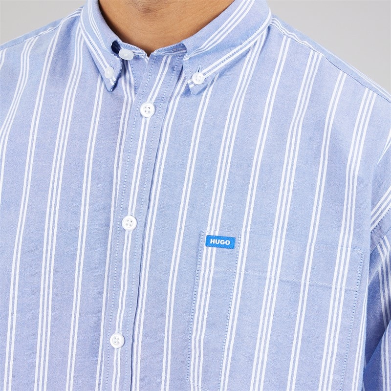 HUGO Mens Ebill Long Sleeve Shirt Open Blue - Image 3
