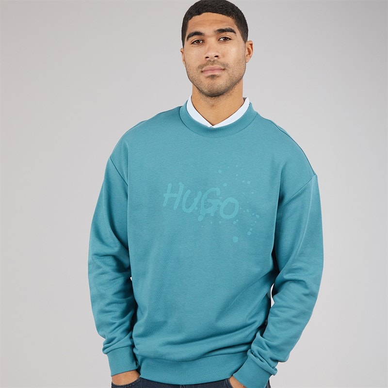 HUGO Mens Nierofix Sweatshirt Turquoise/Aqua