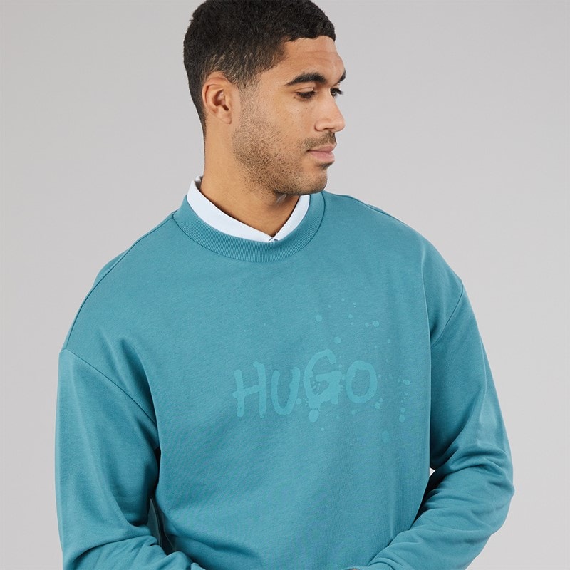 HUGO Mens Nierofix Sweatshirt Turquoise/Aqua - Image 3