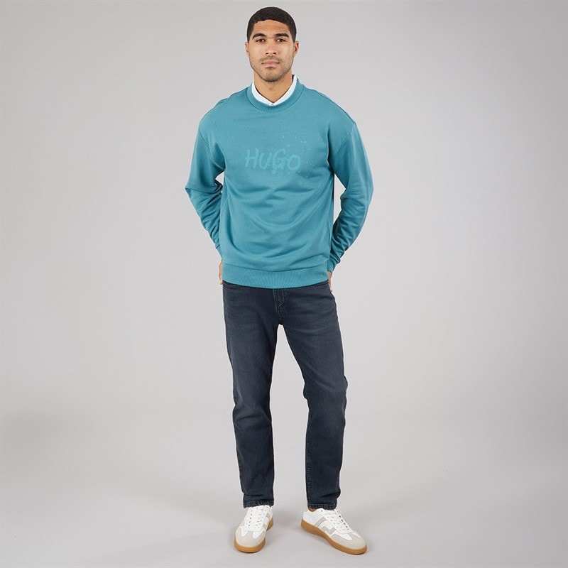 HUGO Mens Nierofix Sweatshirt Turquoise/Aqua - Image 4