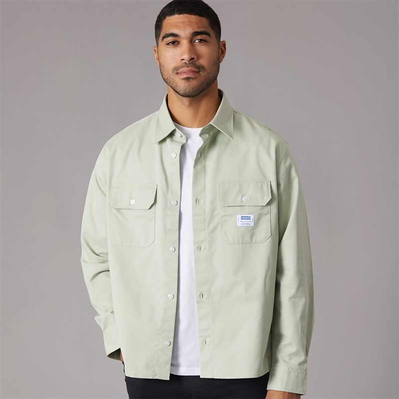 HUGO Mens Ekynone Long Sleeve Shirt Open Green
