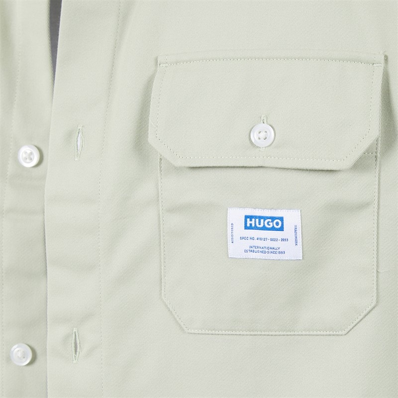HUGO Mens Ekynone Long Sleeve Shirt Open Green - Image 3