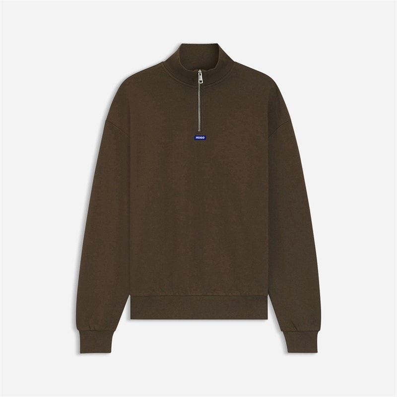 HUGO Mens Neeler Half Zip Sweatshirt Dark Brown - Image 1