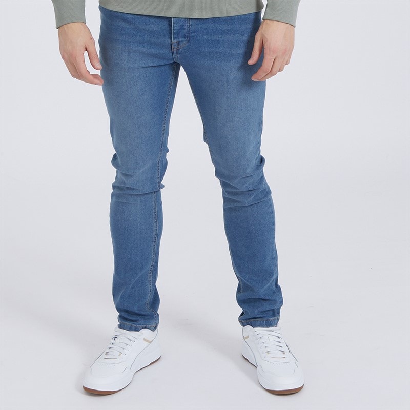 Bench Mens Eddie 22 Slim Fit Jeans Mid Blue Wash