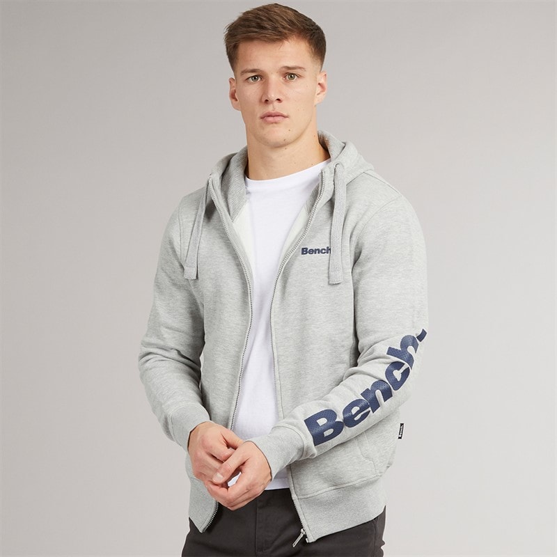 Bench Mens Maslow 22 Zip Through Hoodie Grey Marl