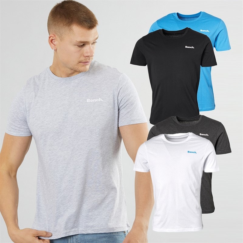 Bench Mens Berrick Five Pack T-Shirts Grey Marl/White/Blue/Charcoal