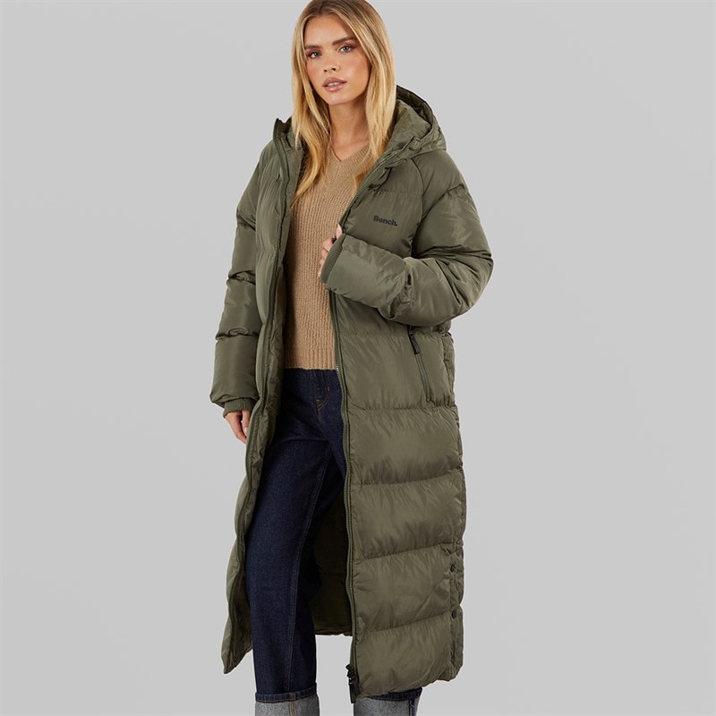 Bench Womens Ryelle Maxi Length Puffer Coat Khaki - Image 1