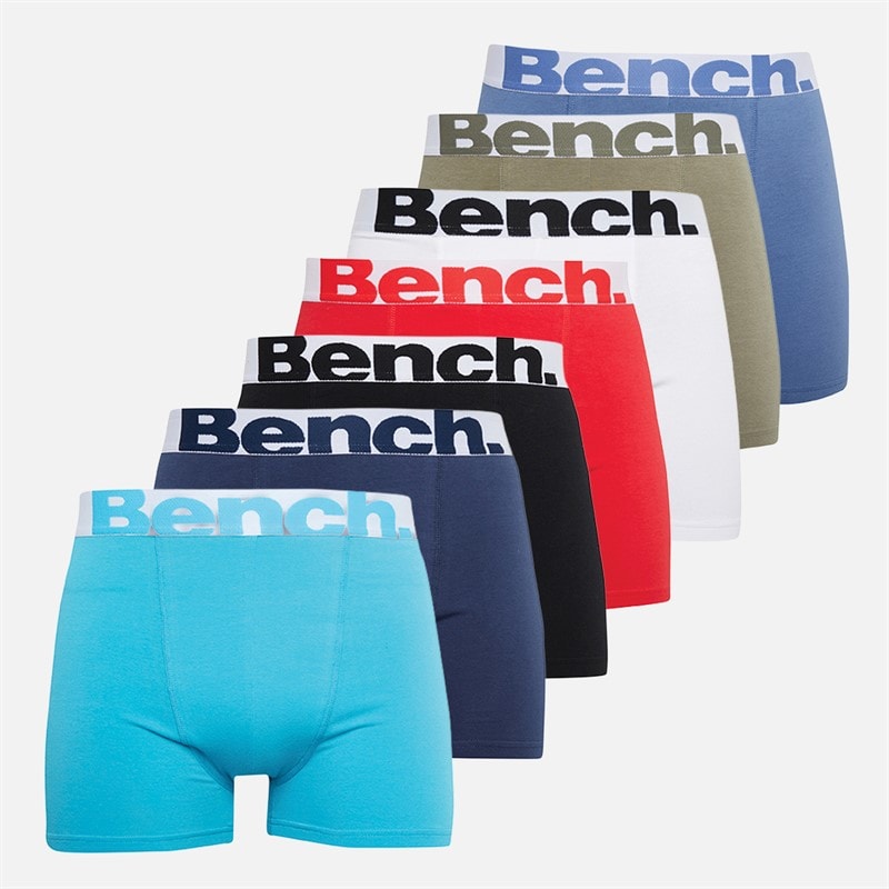 Bench Mens Malko Seven Pack Boxers Black/Light Teal/Navy/Red/White/Light Khaki/Blue