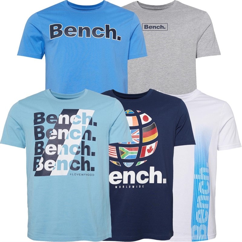 Bench Mens Kibbin Five Pack T-Shirts Denim Blue/Grey Marl/Navy/White/Ice Blue - Image 1