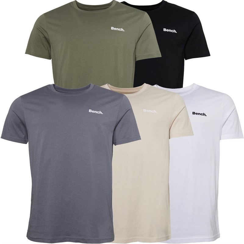 Bench Mens Envoy Five Pack T-Shirts Black/Light Khaki/White/Stone/Steel Grey