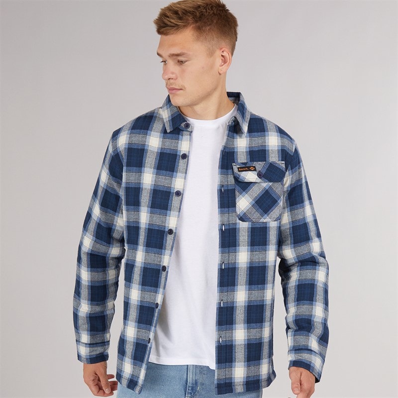 Bench Mens Paddy Long Sleeve Padded Shirt Navy Check