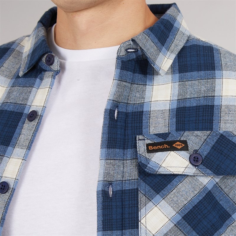 Bench Mens Paddy Long Sleeve Padded Shirt Navy Check - Image 3