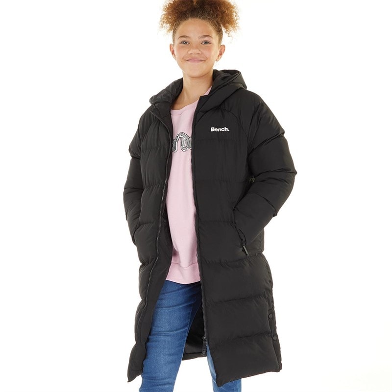 Bench Girls Ryelle Hooded Maxi Length Puffer Coat Black