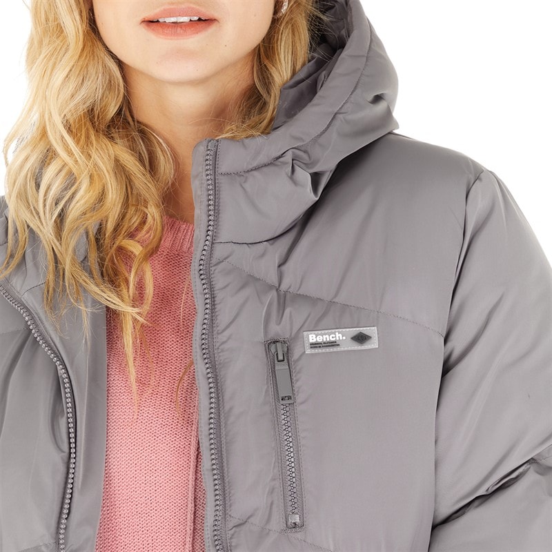 Bench Womens Eloraina Long Hooded Puffer Coat Charcoal - Image 3
