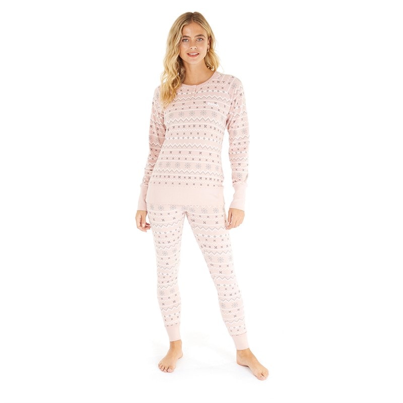 Bench Womens Soffi Loungewear Set Dusky Pink Fairisle - Image 4
