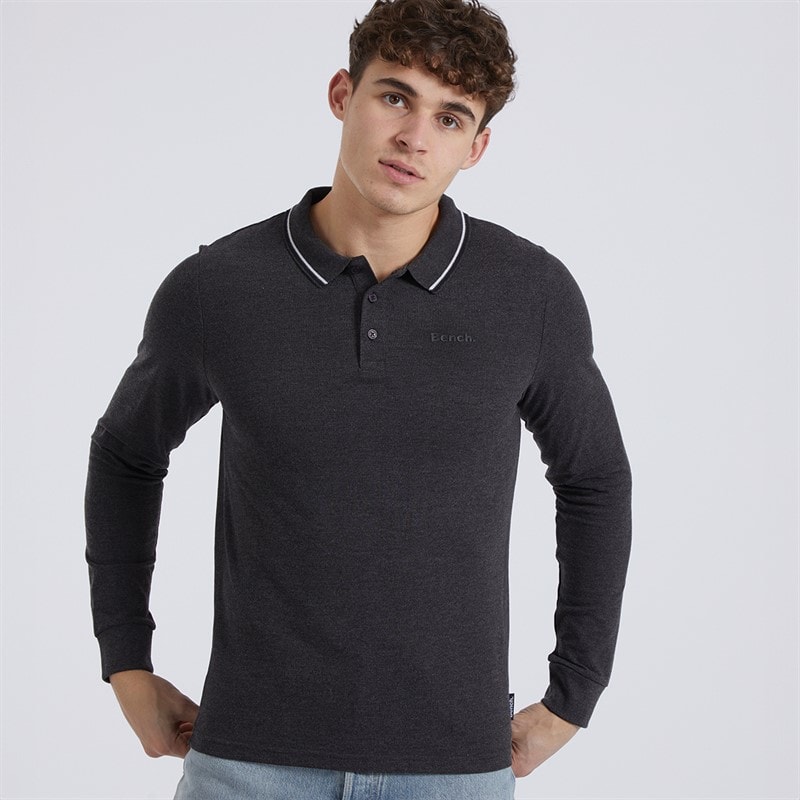 Bench Mens Telles Long Sleeve Polo Shirt Charcoal Marl - Image 1