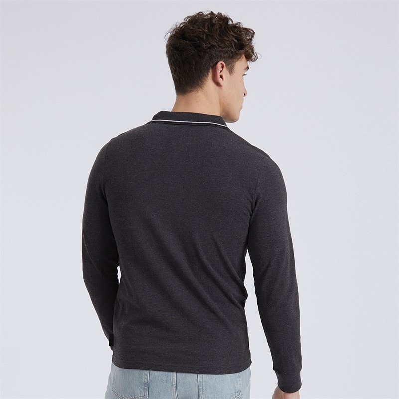 Bench Mens Telles Long Sleeve Polo Shirt Charcoal Marl - Image 2