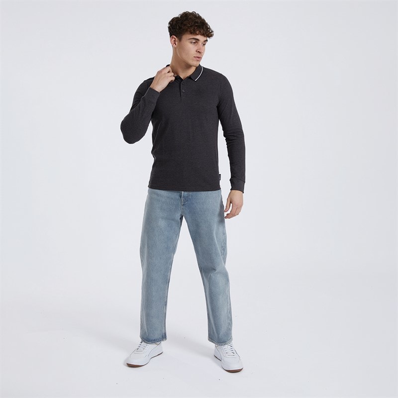 Bench Mens Telles Long Sleeve Polo Shirt Charcoal Marl - Image 3