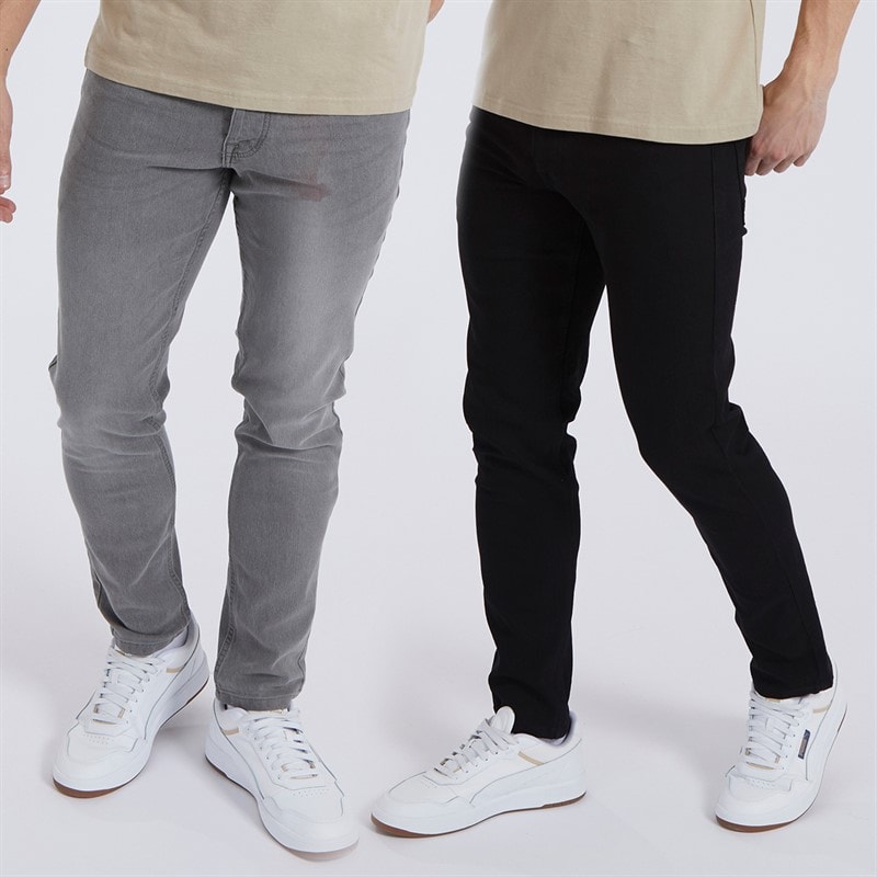 Bench Mens Eddie Two Pack Slim Fit Jeans Black/Mid Grey - Image 1