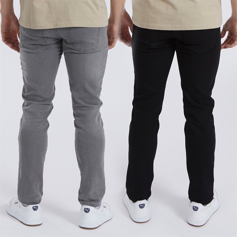 Bench Mens Eddie Two Pack Slim Fit Jeans Black/Mid Grey - Image 2
