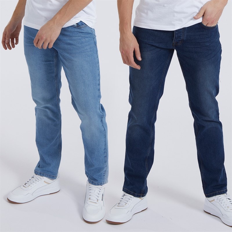 Bench Mens Stuart Two Pack Straight Fit Jeans Indigo/Mid Wash - Image 1