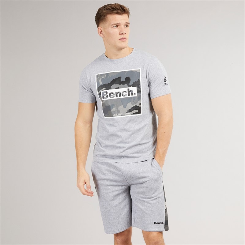 Bench Mens Sanlo T-Shirt And Shorts Set Grey Marl