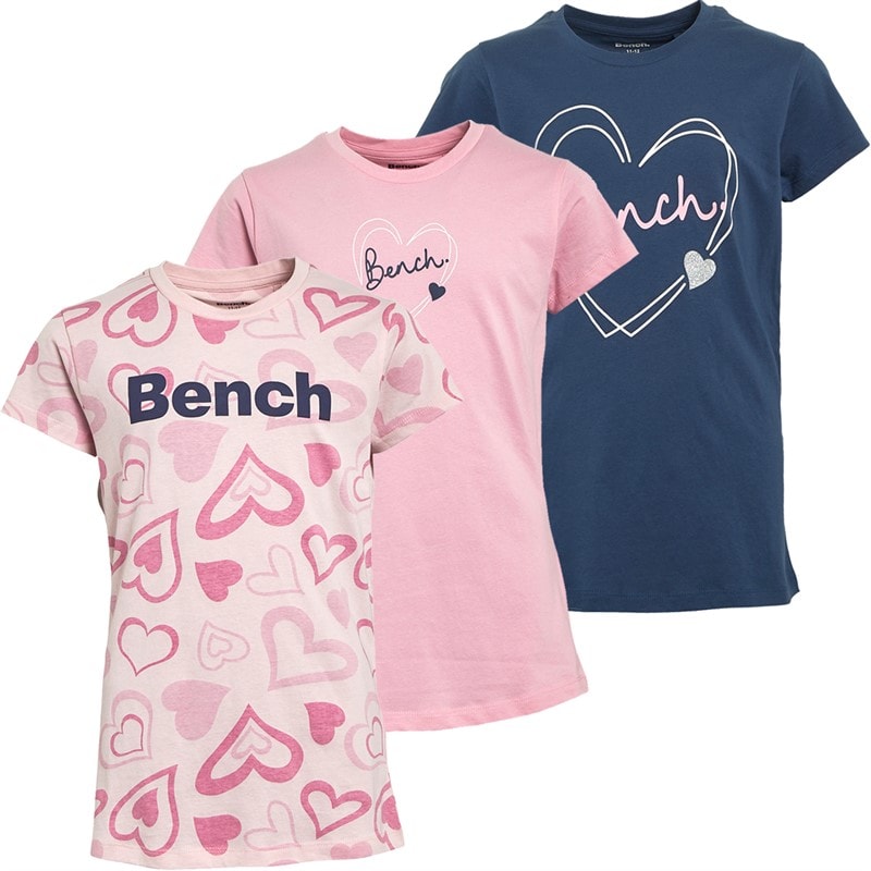 Bench Girls Fala Three Pack T-Shirts Navy/Pink Heart/Pink