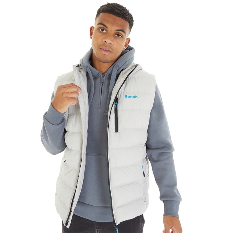 Bench Mens Galban Hooded Puffer Gilet Frost Grey - Image 1