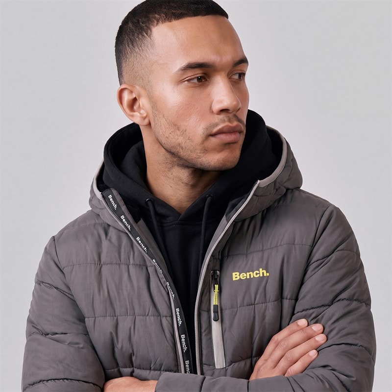 Bench Mens Gaudino Hooded Puffer Jacket Dark Grey - Image 3