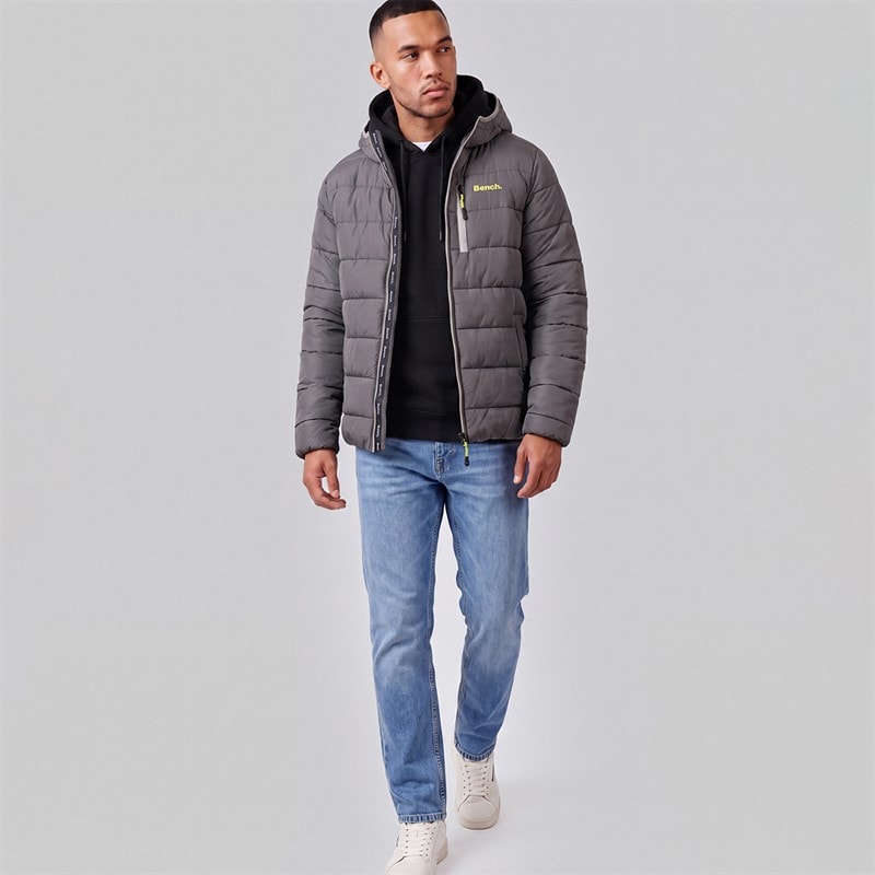 Bench Mens Gaudino Hooded Puffer Jacket Dark Grey - Image 4