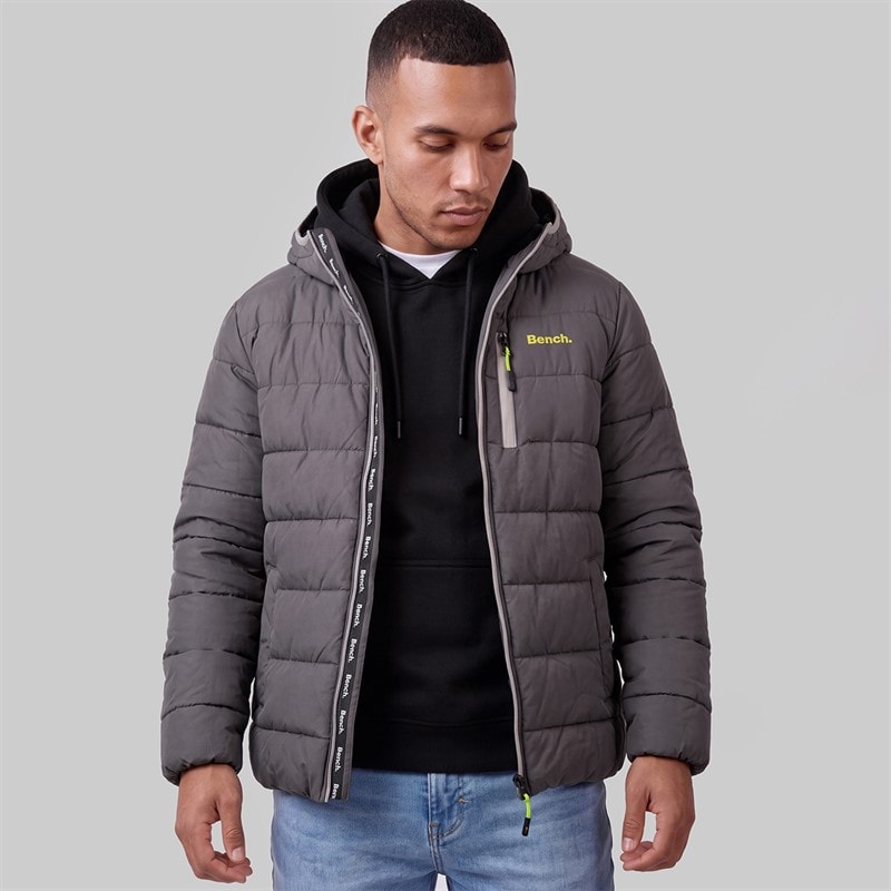 Bench Mens Gaudino Hooded Puffer Jacket Dark Grey - Image 5