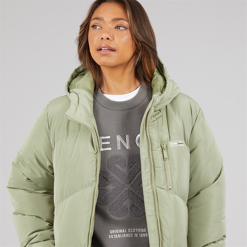 Bench Womens Eloraina Long Hooded Puffer Coat Light Khaki - Image 3