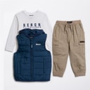 Bench Boys Puffer Gilet T-Shirt And Cargo Trousers Set White