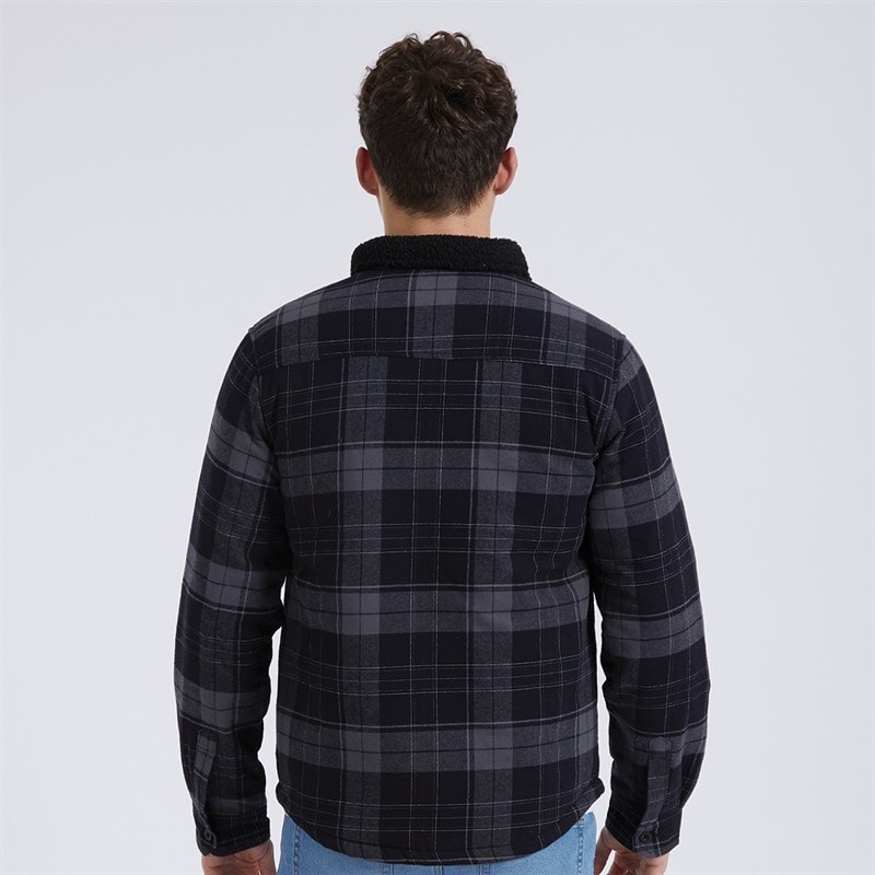 Bench Mens Tavarell Long Sleeve Padded Shirt Black/Dark Grey/Red/Blue Check - Image 2