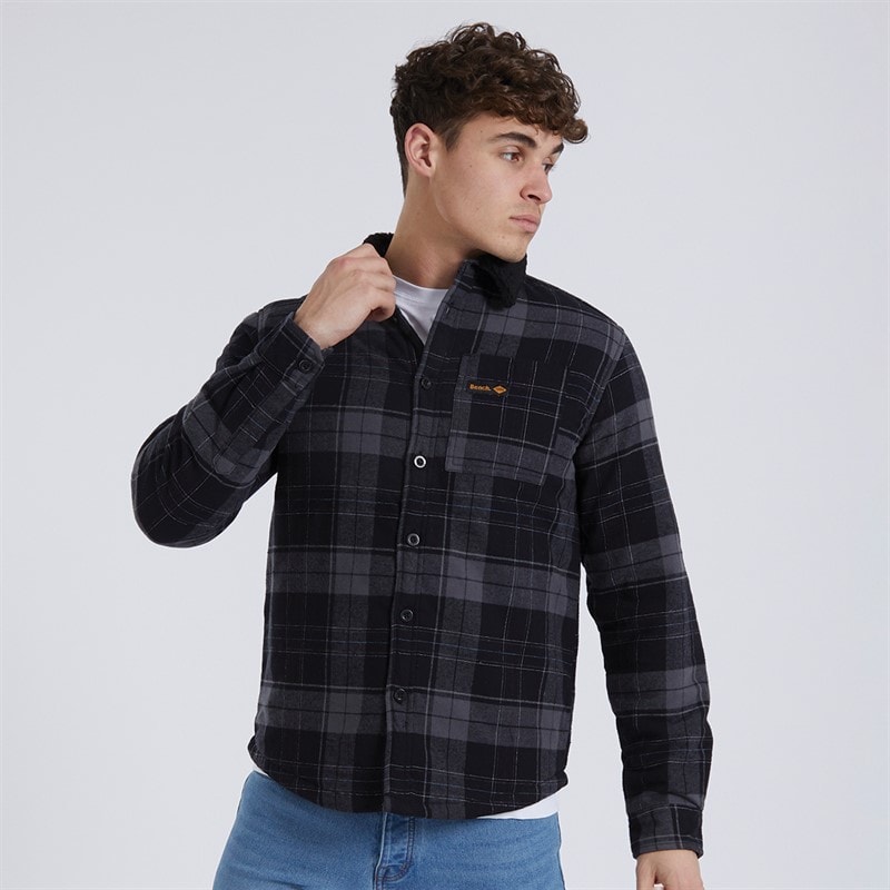 Bench Mens Tavarell Long Sleeve Padded Shirt Black/Dark Grey/Red/Blue Check - Image 3