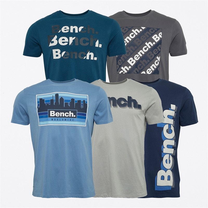 Bench Mens Stordon Five Pack T-Shirts Dusty Teal/Frost Grey/Navy/Frost Blue/Steel Grey - Image 1