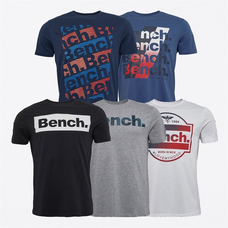 Bench Mens Beoley Five Pack T-Shirts Mid Blue/White/Black/Grey Marl/Navy - Image 1