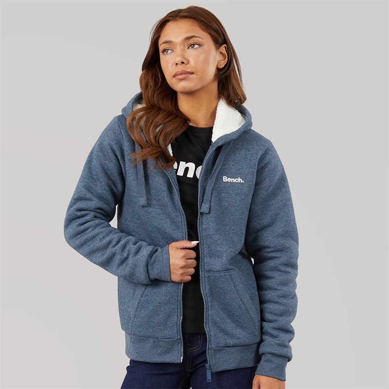 Bench Womens Mintz Teddy Lined Zip Thru Hoodie Navy Marl - Image 3