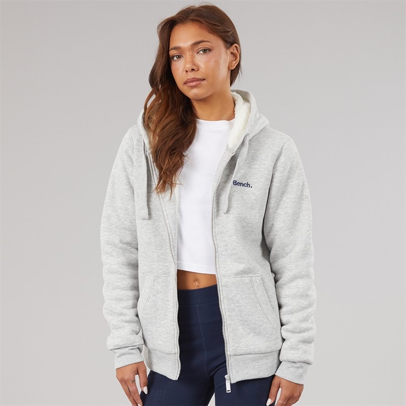Bench Womens Mintz Teddy Lined Zip Thru Hoodie Grey Marl - Image 3