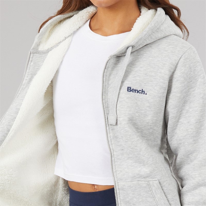 Bench Womens Mintz Teddy Lined Zip Thru Hoodie Grey Marl - Image 5