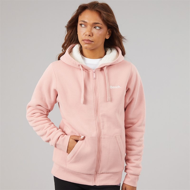 Bench Womens Mintz Teddy Lined Zip Thru Hoodie Blush