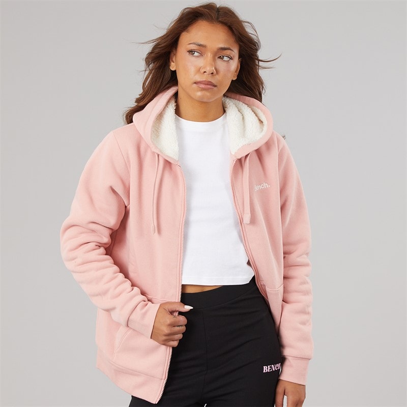 Bench Womens Mintz Teddy Lined Zip Thru Hoodie Blush - Image 3