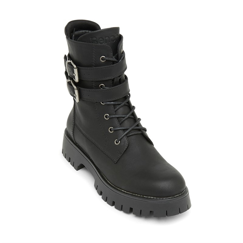 Bench Womens Tatton Buckled Biker Boots Black - Image 4