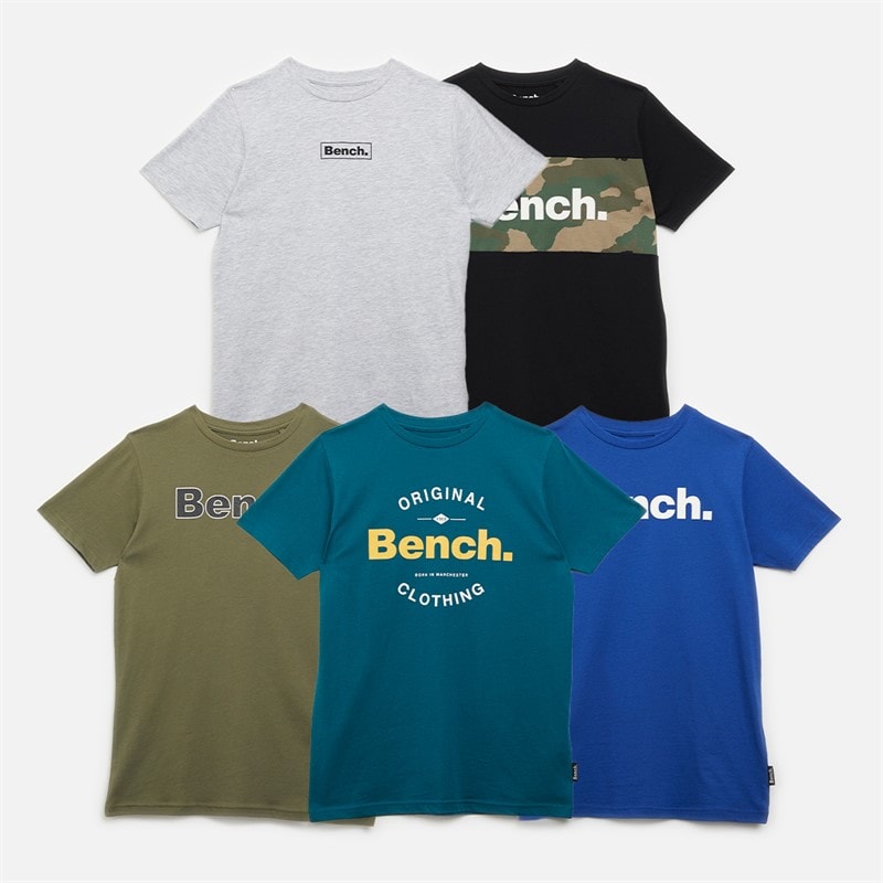 Bench Boys Soderb Five Pack T-Shirts Cobalt/Teal/Grey Marl/Khaki Green/Black