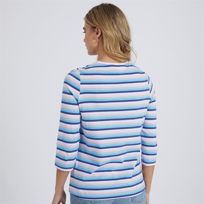 Bench Womens Auborn Long Sleeve T-Shirt White/Light Dusky Pink/Green/Blue/Navy Stripe - Image 2