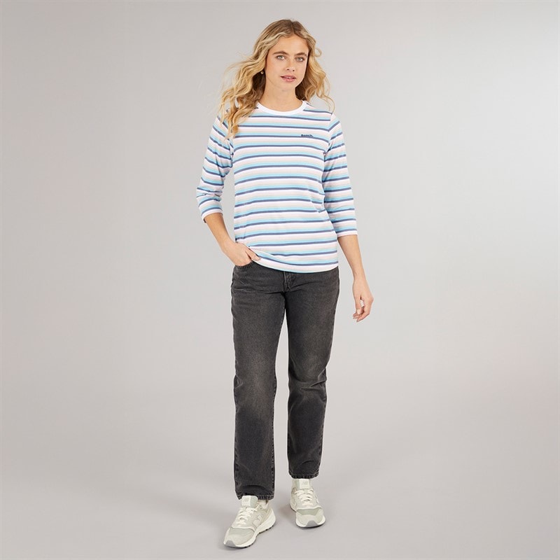 Bench Womens Auborn Long Sleeve T-Shirt White/Light Dusky Pink/Green/Blue/Navy Stripe - Image 4