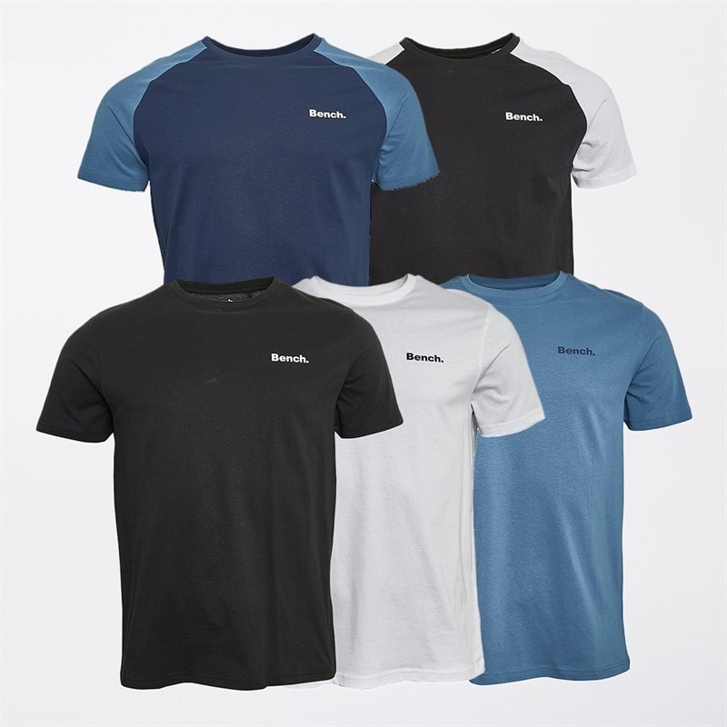 Bench Mens Konata Five Pack T-Shirts Black/Black And White/White/Navy And Slate Blue/Slate Blue - Image 1