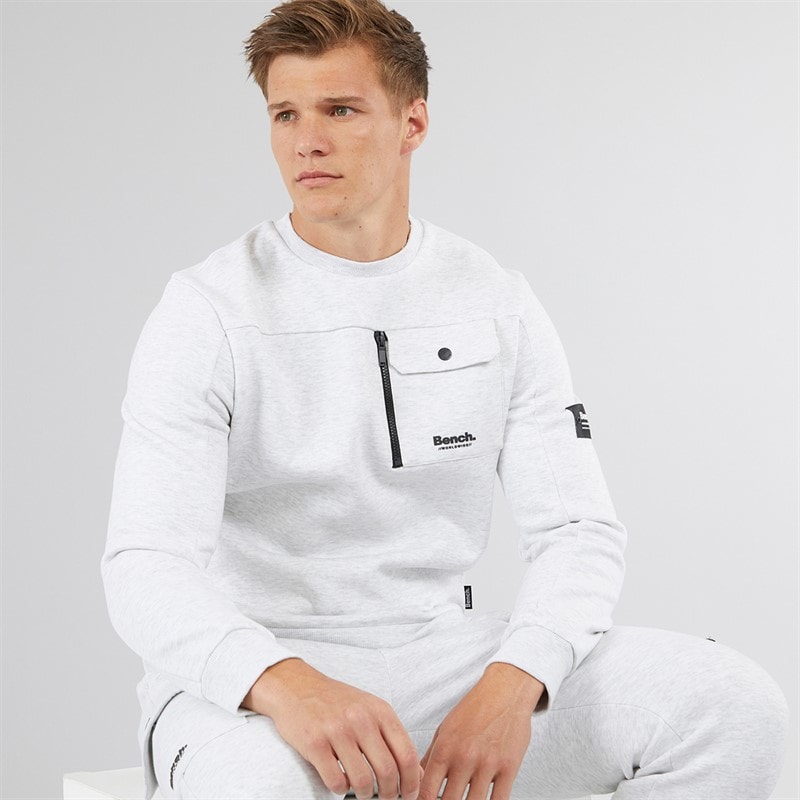 Bench Mens Rissio Utility Sweatshirt Light Grey Marl - Image 1